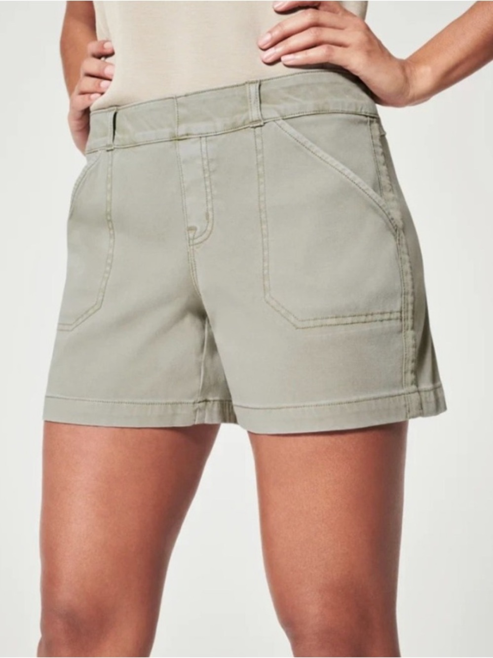 Spanx Stretch Twill Shorts in Sage